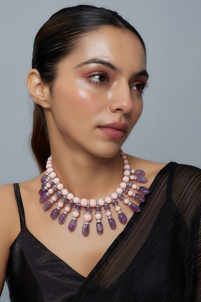 Purple bead embellished necklace