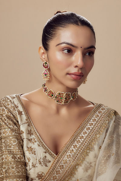 Multicolour polki necklace set