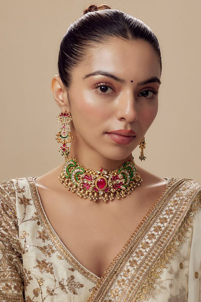 Multicolour polki embellished choker set