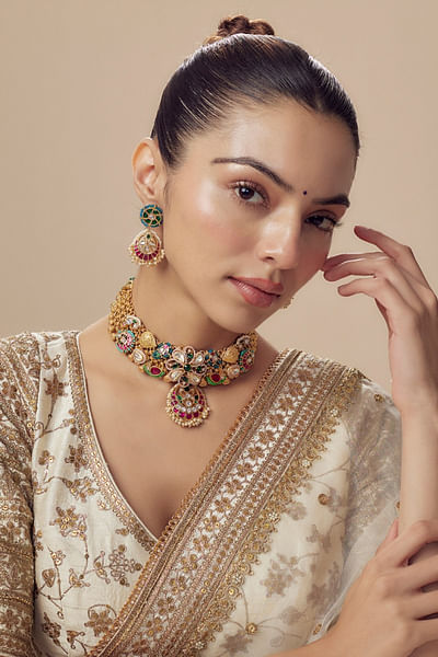 Multicolour kundan necklace set