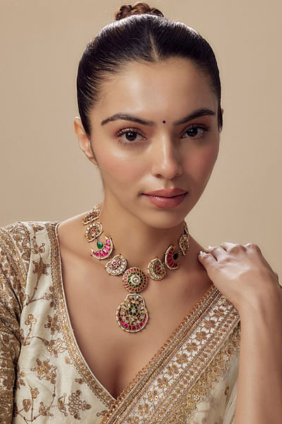 Multicolour polki necklace
