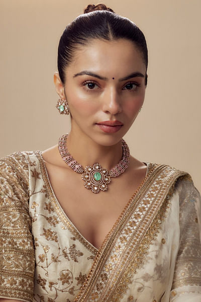 Pink kundan embellished necklace set