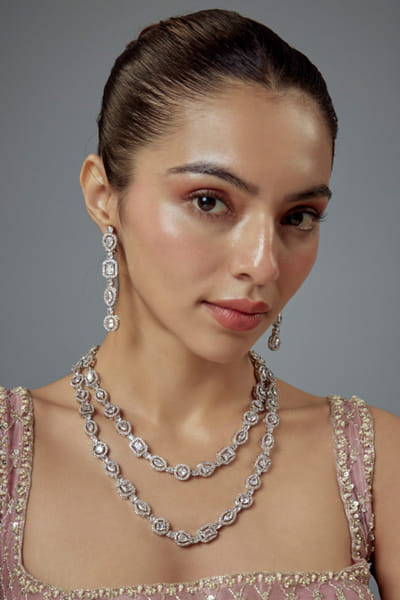 VIVINIA by Vidhi Mehra Silver diamond and zircon stone necklace set VIVMAR25D521906
