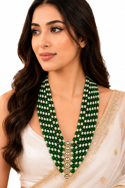 VIVINIA by Vidhi Mehra Green beaded multi-layer necklace VIVIAUG26D253519