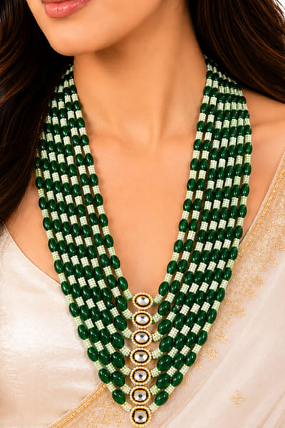 VIVINIA by Vidhi Mehra Green beaded multi-layer necklace VIVIAUG26D253519