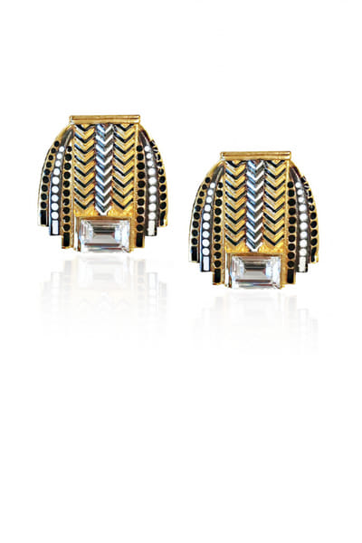 Black and metallic chevron earrings