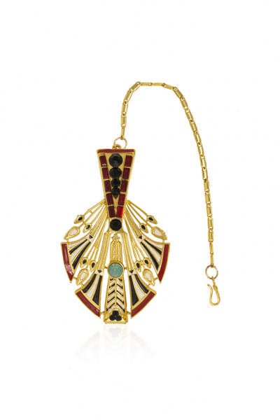 Red enamel maang tikka