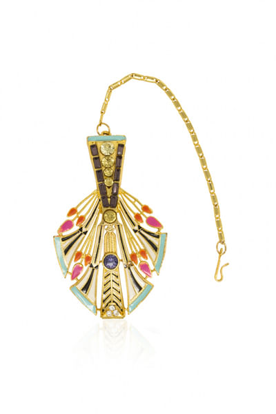 Blue enamel maang tikka