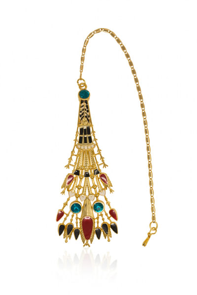 Red enamel maang tikka