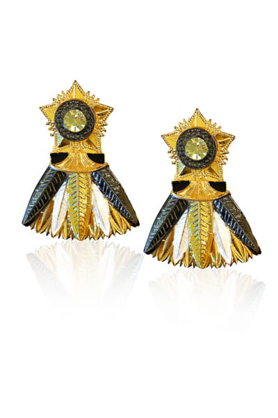 Multicoloured leaf studded earrings