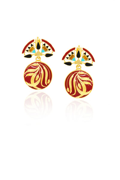 Red metallic drop earrings