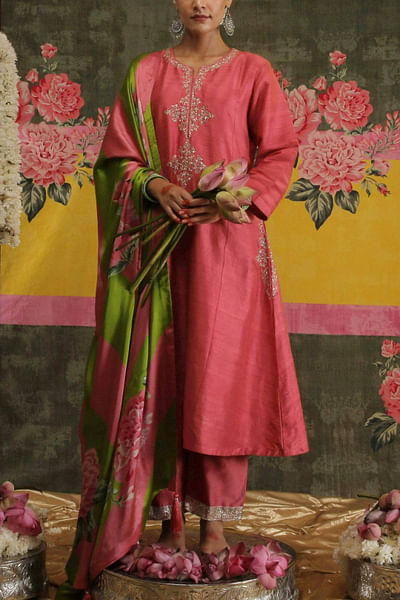 Pink silk kurta set