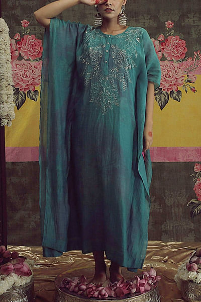 Turquoise embroidered kaftan