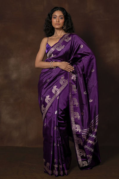 Purple elephant woven banarasi sari