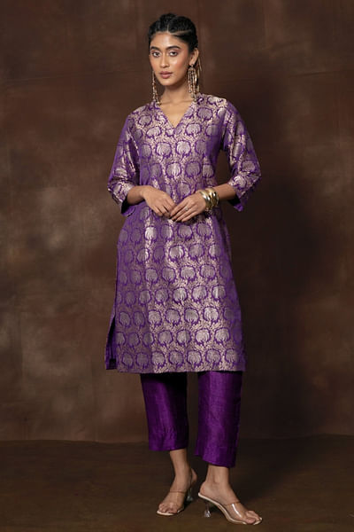 Purple tree woven banarasi brocade kurta set