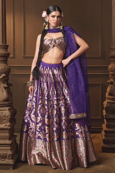 Purple embroidered banarasi lehenga set