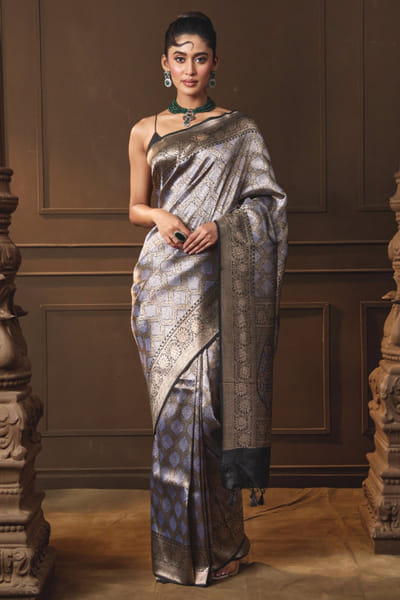 Black woven motif sari