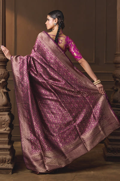 Vishwa by Pinki Sinha Purple brocade meenakari sari VISNOV25D138961