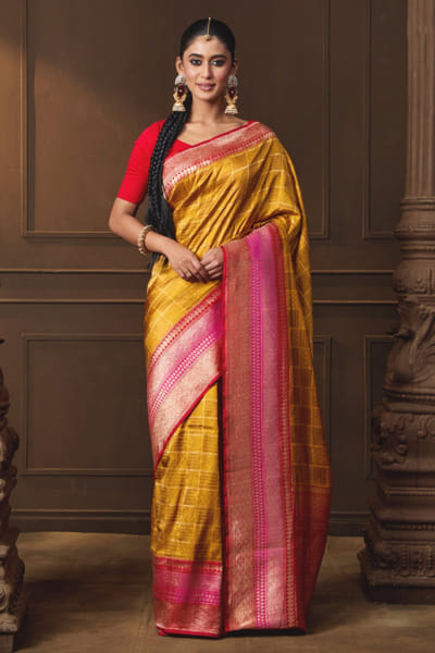 Vishwa by Pinki Sinha Yellow handwoven banarasi silk sari VISNOV25D138968