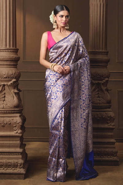 Blue woven meenakari banarasi silk woven sari