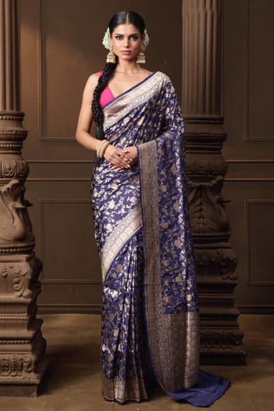 Blue jaal banarasi silk sari