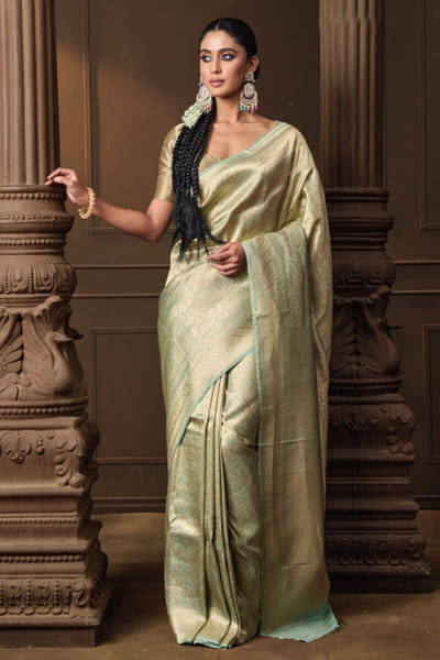 Vishwa by Pinki Sinha Mint brocade banarasi silk sari VISNOV25D138975