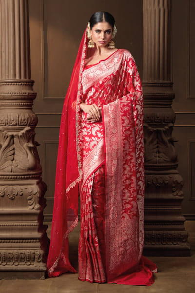 Red banarasi silk sari and dupatta