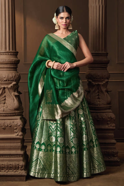 Vishwa by Pinki Sinha Green banarasi silk lehenga set VISNOV25D138979