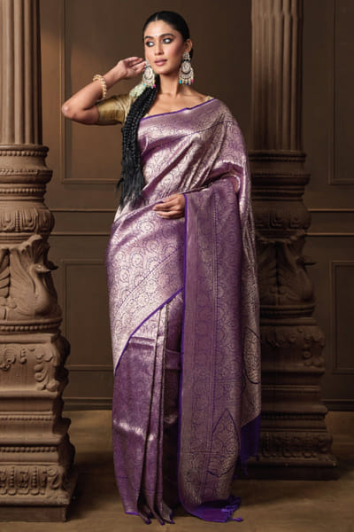 Vishwa by Pinki Sinha Purple brocade banarasi silk sari VISNOV25D138980