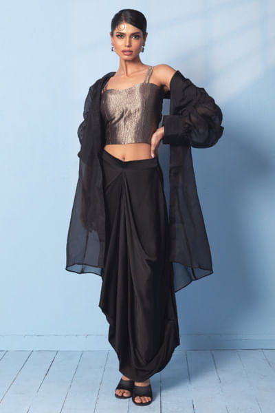 Black draped skirt set