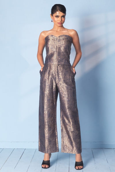 Navy blue brocade co-ords