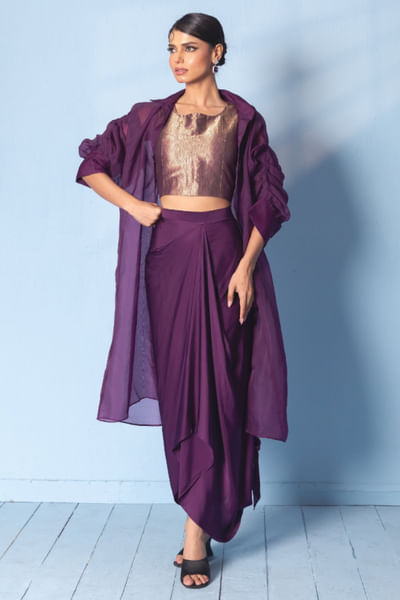 Purple draped skirt set