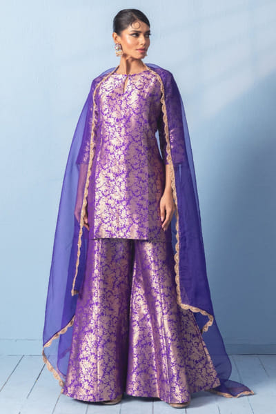 Purple banarasi silk kurta set