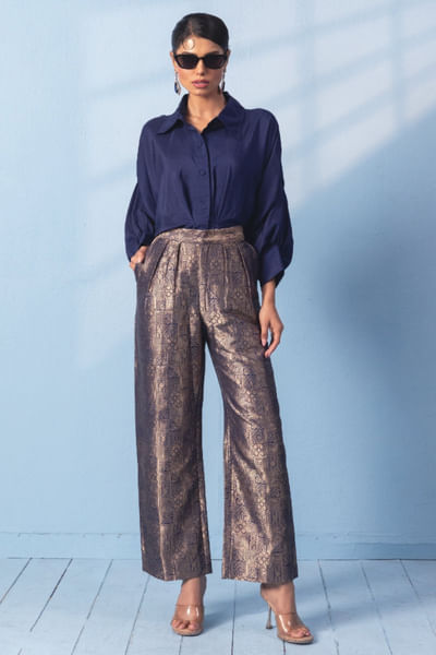 Blue brocade pant and shirt