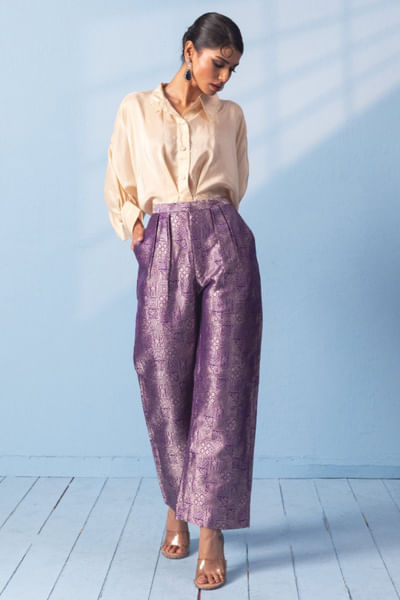 Purple brocade pant and shirt