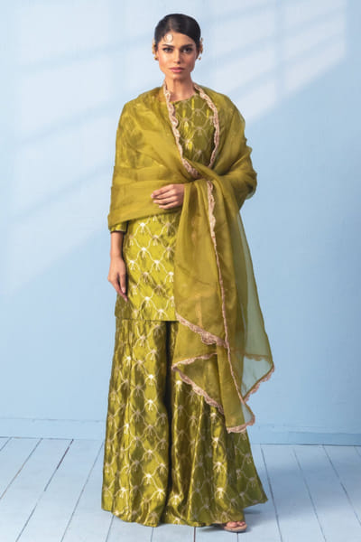 Green banarasi sharara set