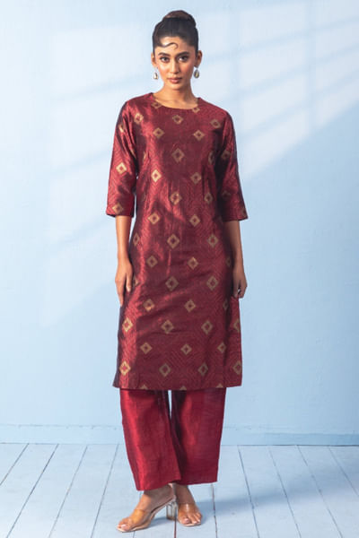 Red silk kurta set