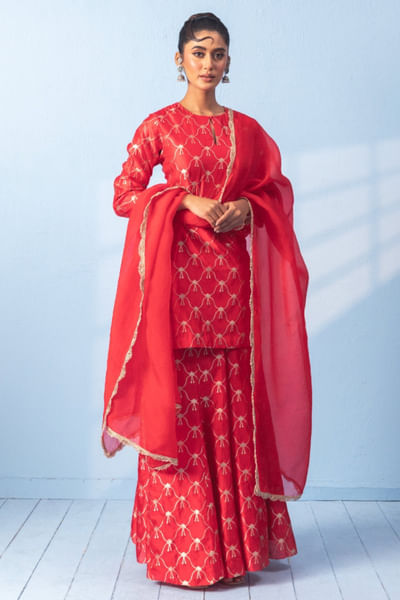 Red banarasi sharara set