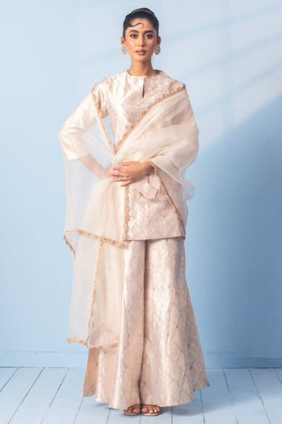 Vishwa by Pinki Sinha White handwoven banarasi sharara set VISNOV25D137986