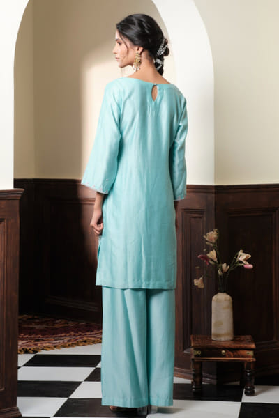 Muditaa By Urmila Pastel blue floral embroidered kurta set MUDAUG25D134134
