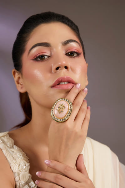 Pink kundan stone embellished ring