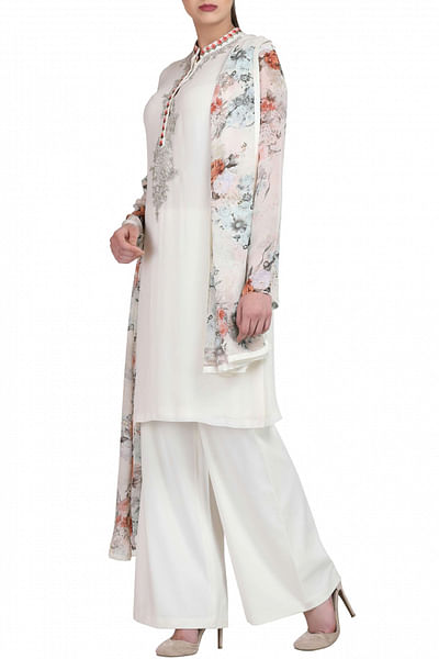 Ivory tunic with trousers and dupatta