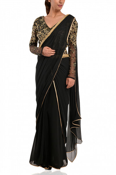 Black and gold sari gown