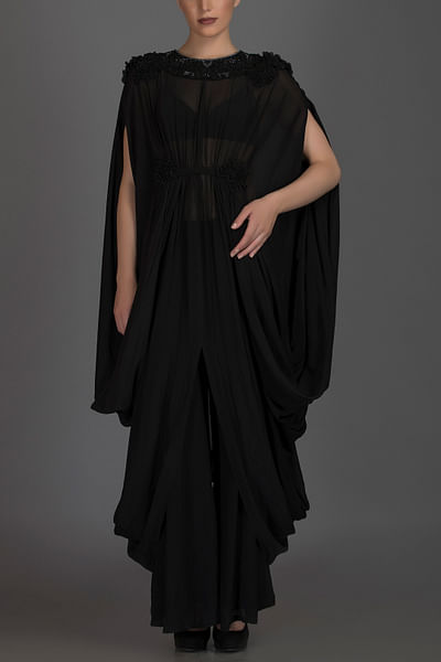 Black cowl draped dress