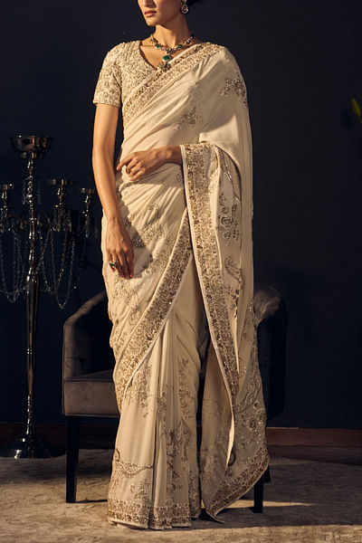 Ivory embroidered saree set