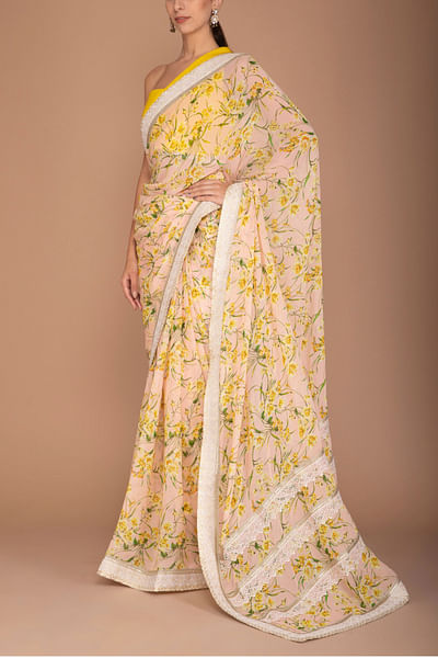 Mustard floral sari