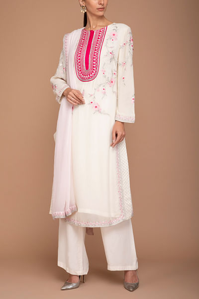 Ivory and pink kurta set