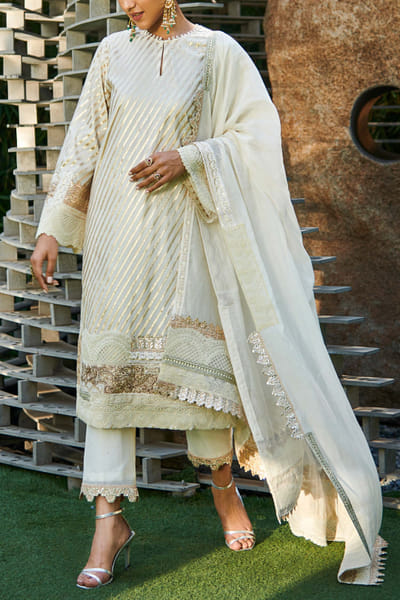 Ivory and gold chanderi kurta set