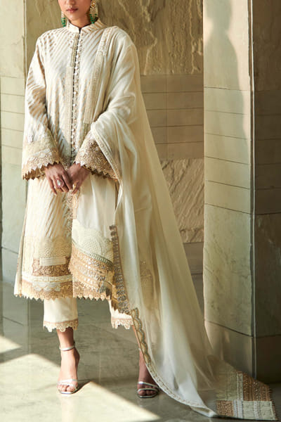 Ivory and gold chanderi kurta set