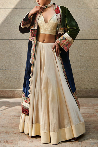Multicoloured jacket and lehenga set